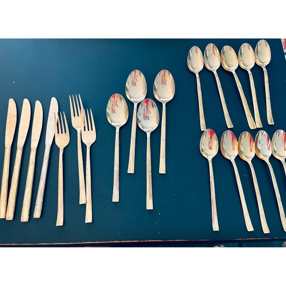 Lifetime Cutlery IC Stainless‎ Japan Bamboo Gold Electroplated Flatware 21 Piece